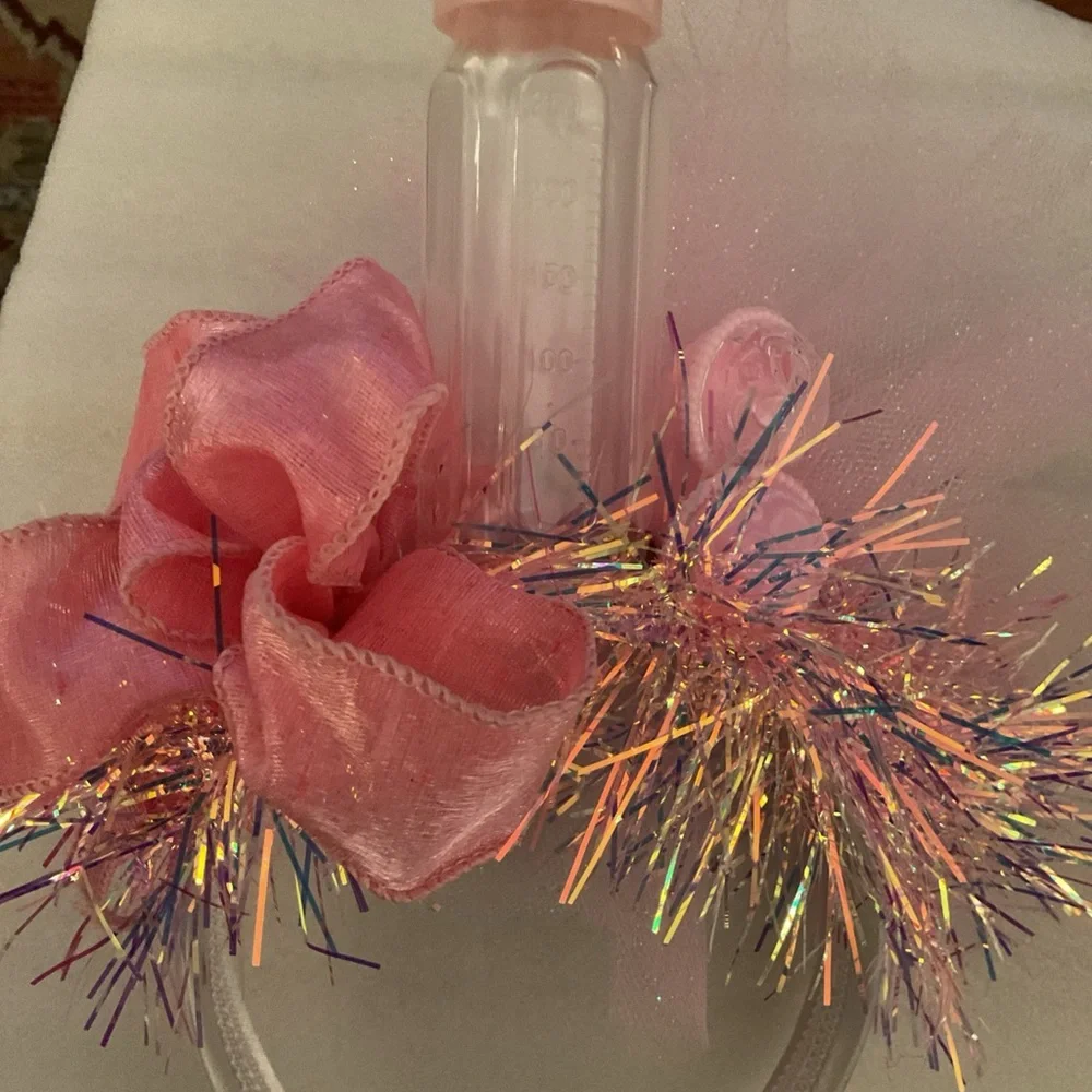 Baby Girl Shower Adorable Mother to Be Headband~Bottle, rattles, Garland, tulle!